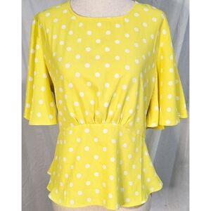 Forever 21 Yellow Polka Dot Top Shirt Peplum Ruffle Open Back
